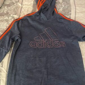 Adidas Kids Navy Hoodie with Bright Orange Accents